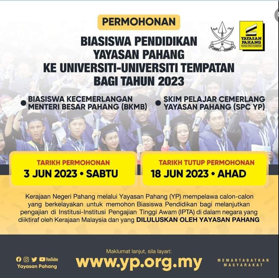 Biasiswa Pendidikan Yayasan Pahang Ke Universiti-Universiti Tempatan Tahun 2023